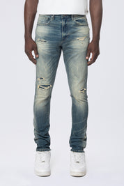 Slim Tapered Vintage Washed Jeans - Village Blue