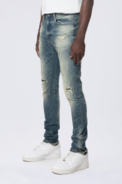 Slim Tapered Vintage Washed Jeans - Village Blue