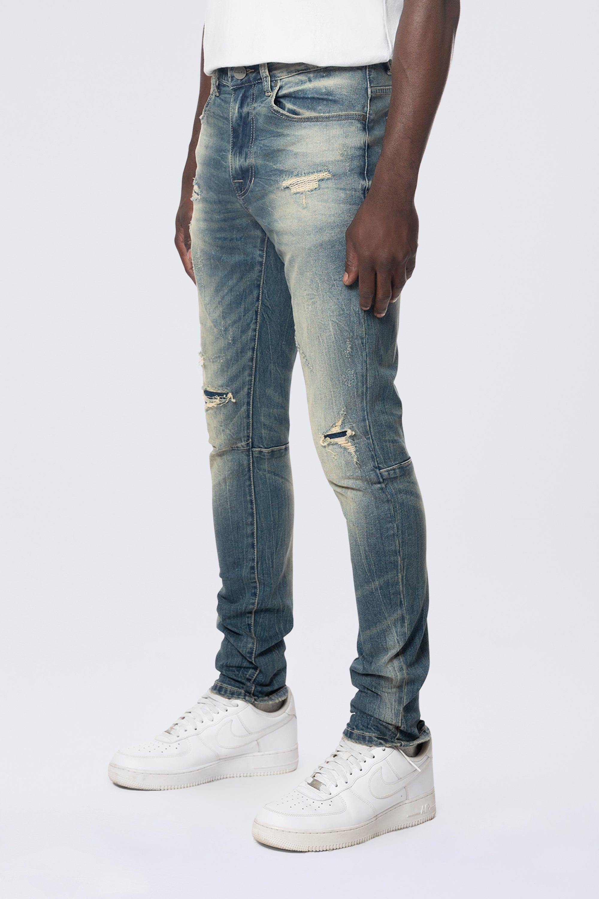 Slim Tapered Vintage Washed Jeans - Village Blue