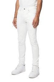 Vintage Washed Slim Tapered Denim Jeans - White