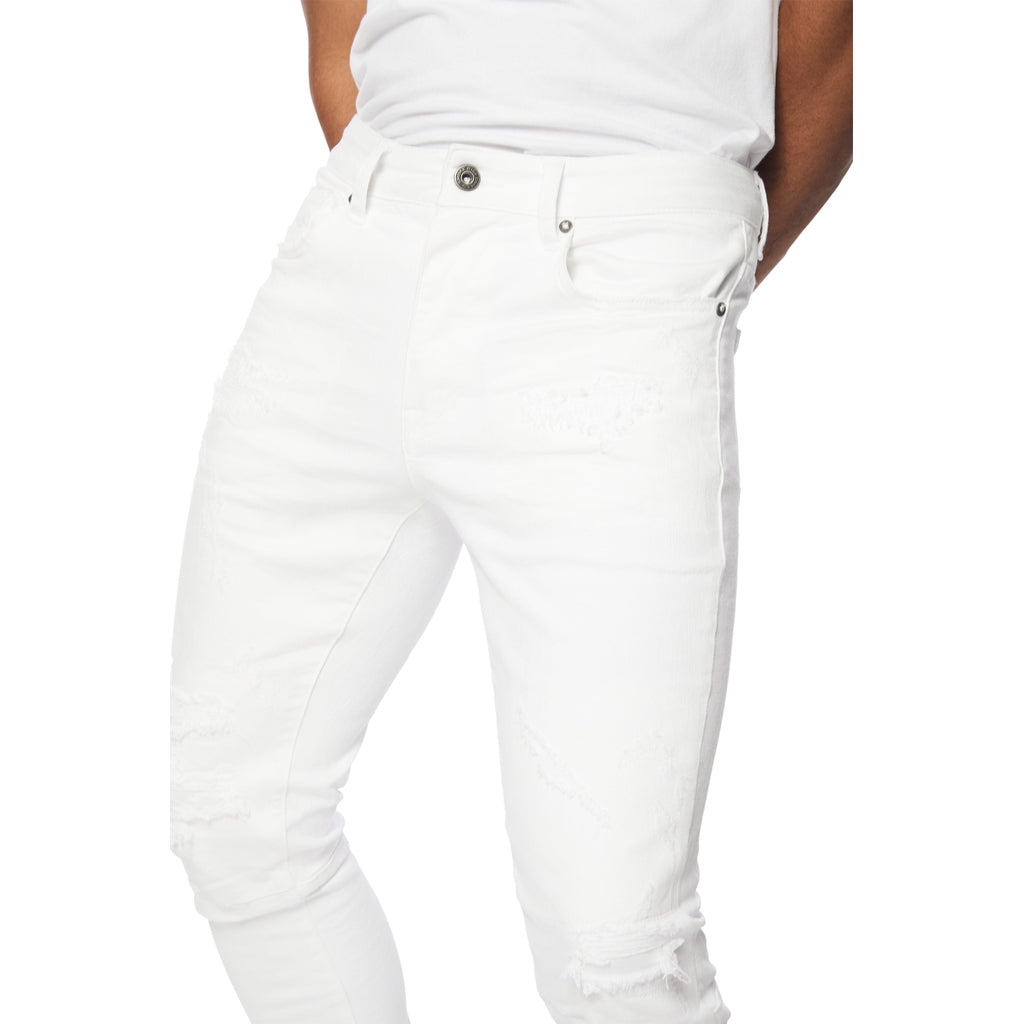 Smoke Rise Vintage Washed Slim Tapered Denim Jeans - White