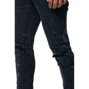 Smoke Rise Rooting Effect Slim Tapered Denim Jeans - Black Matrix