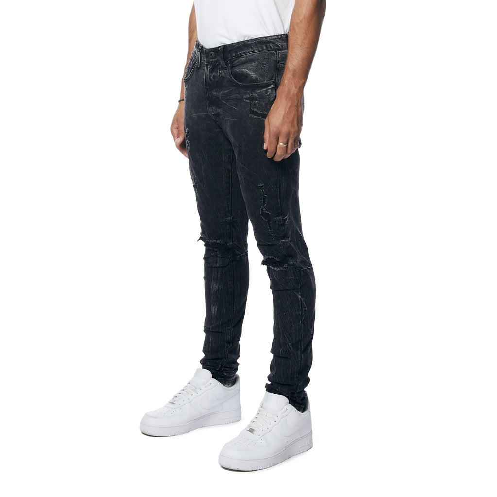 Smoke Rise Rooting Effect Slim Tapered Denim Jeans - Black Matrix