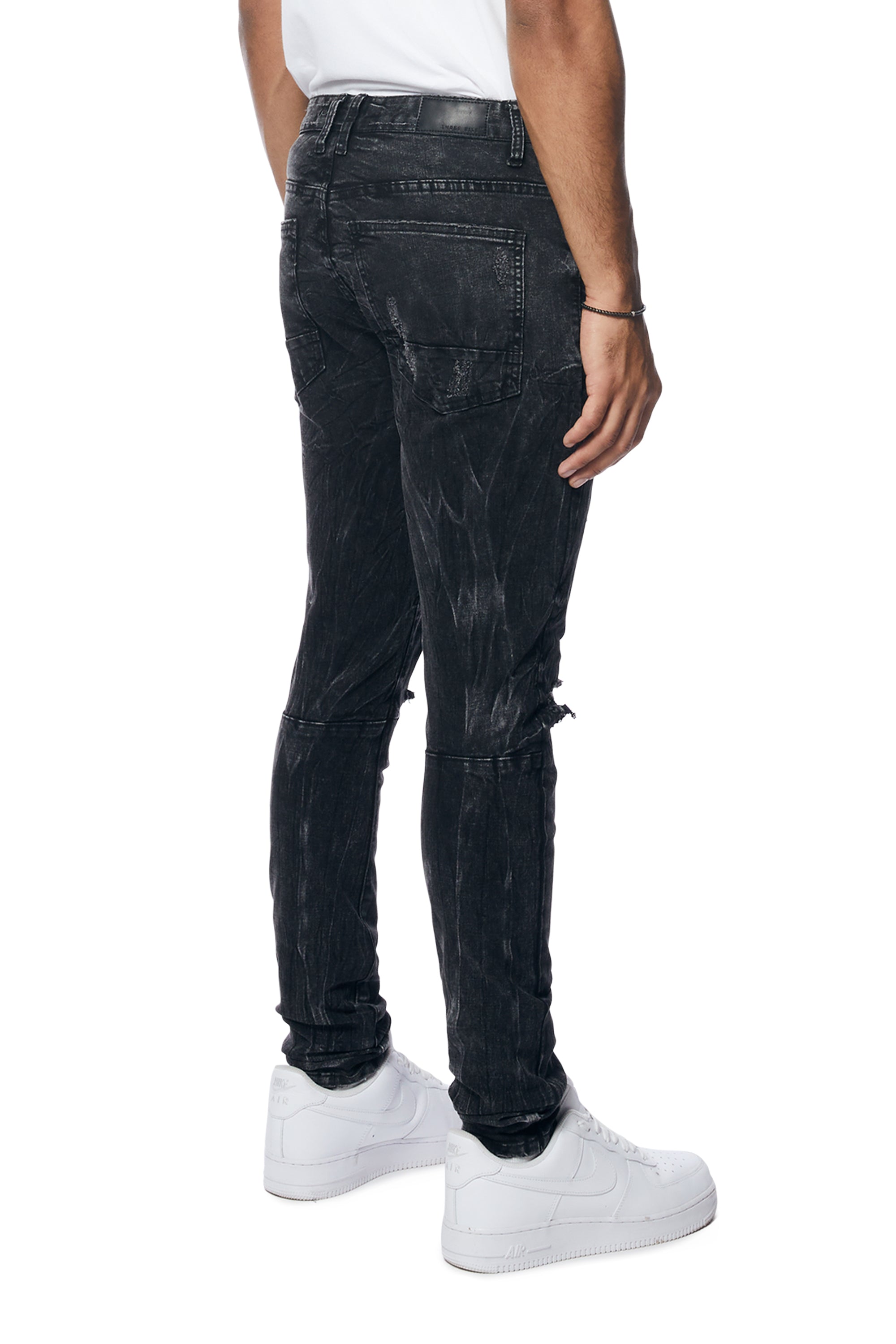 Rooting Effect Slim Tapered Denim Jeans - Black Matrix