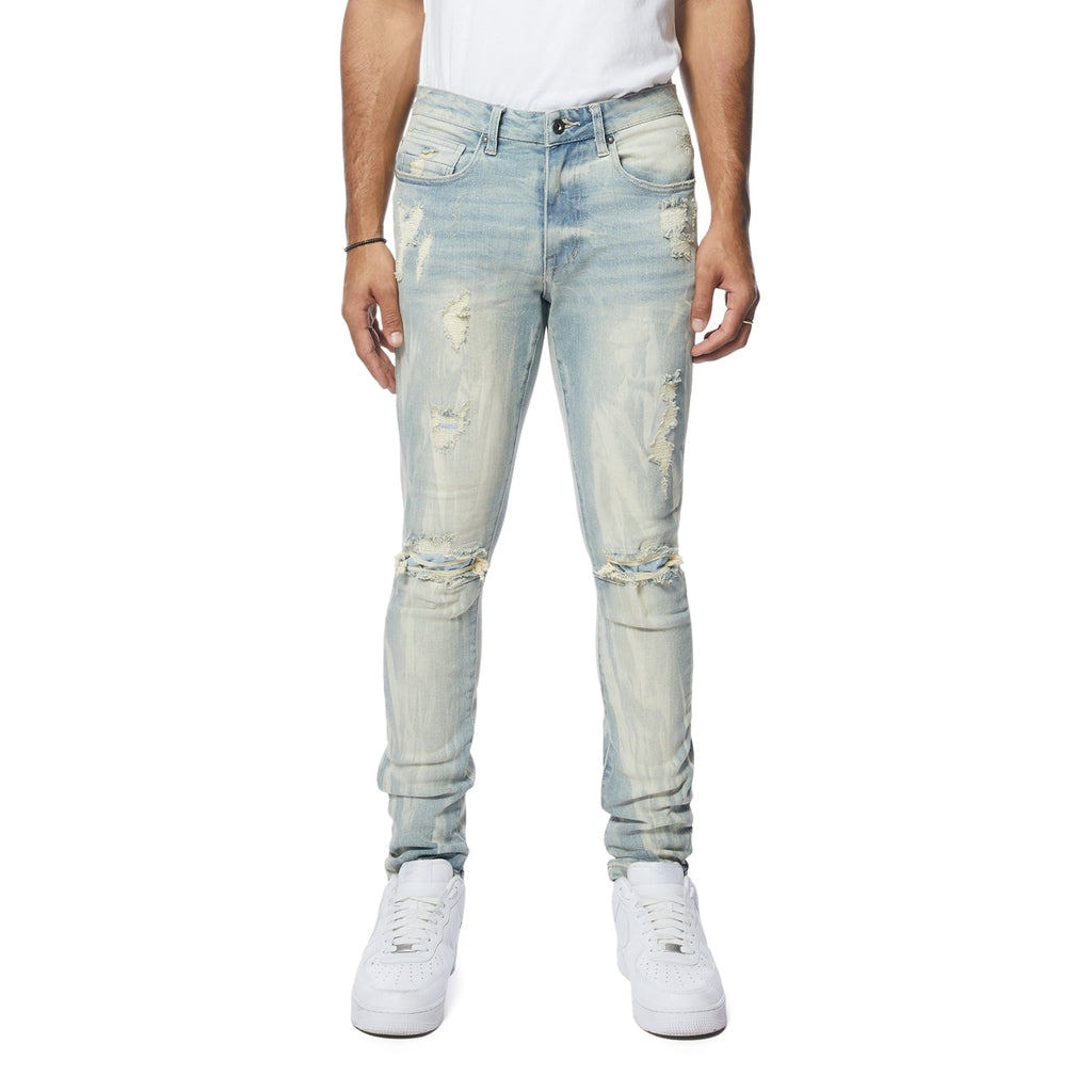 Smoke Rise Rooting Effect Slim Tapered Denim Jeans - Seville Blue