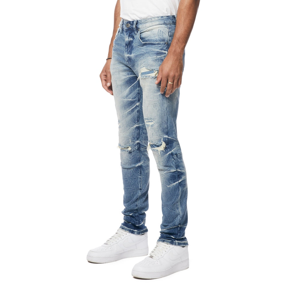 Smoke Rise Wave Effect Slim Denim Jeans - Clairmont Blue