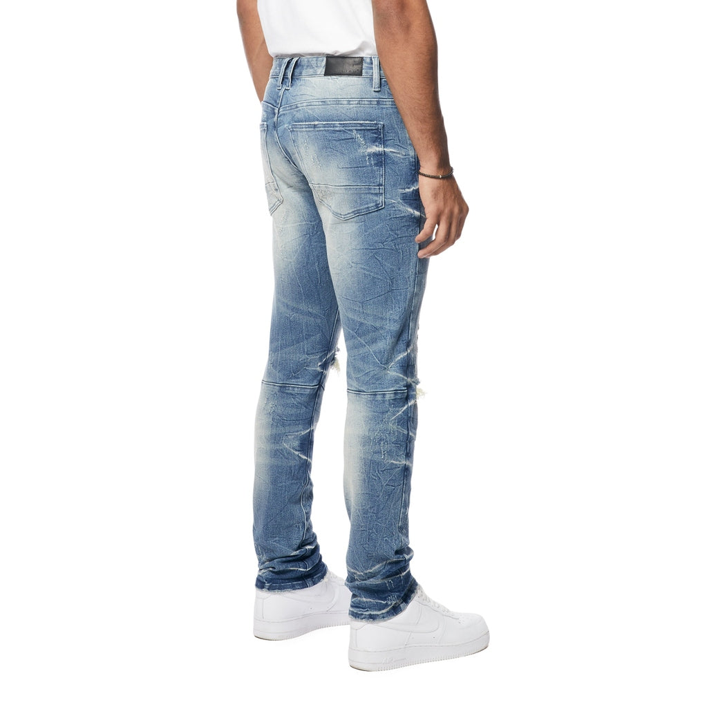 Smoke Rise Wave Effect Slim Denim Jeans - Clairmont Blue