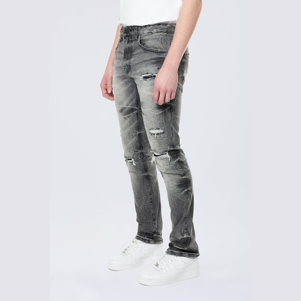Smoke Rise Slim Wave Effect Jeans - Eris Grey