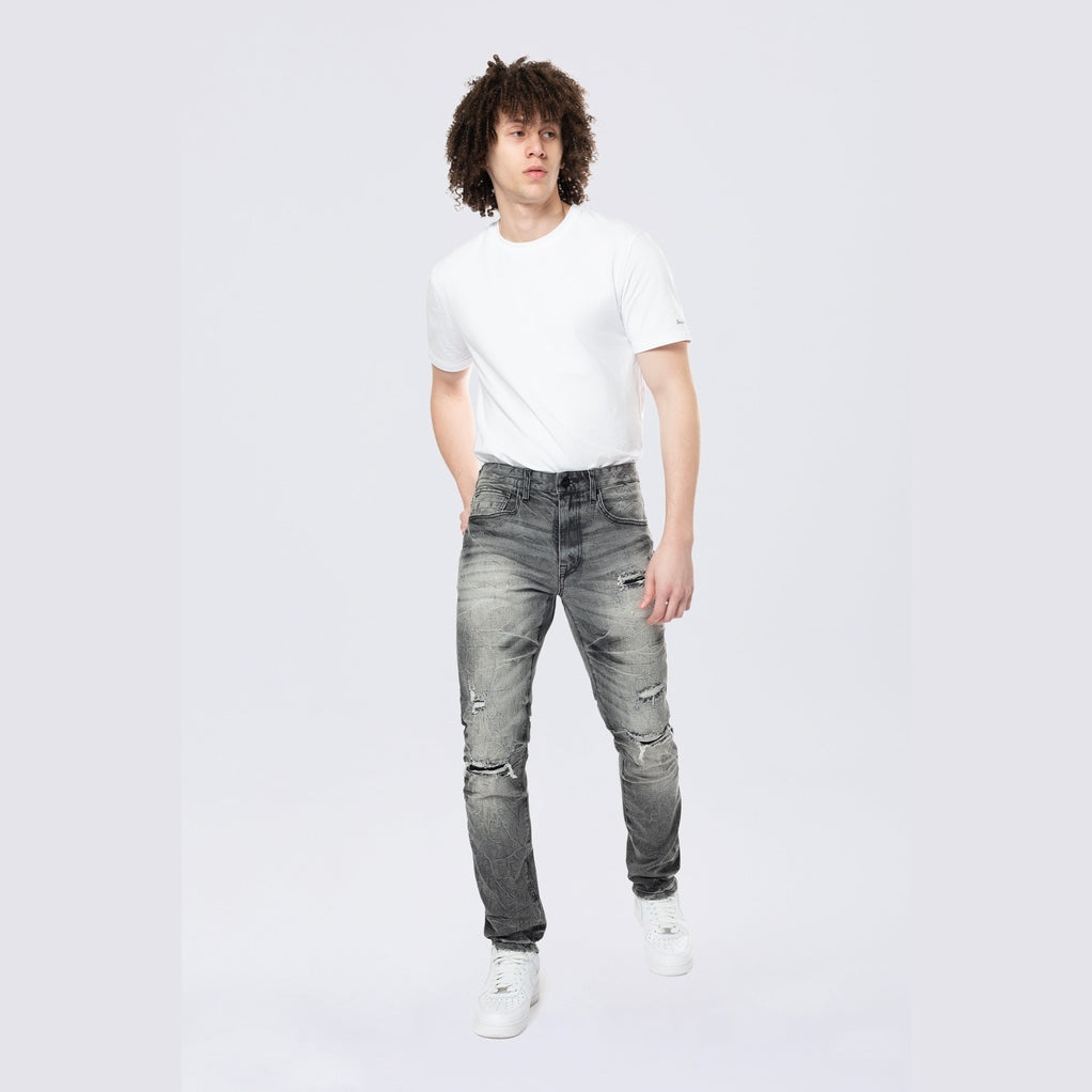 Smoke Rise Slim Wave Effect Jeans - Eris Grey