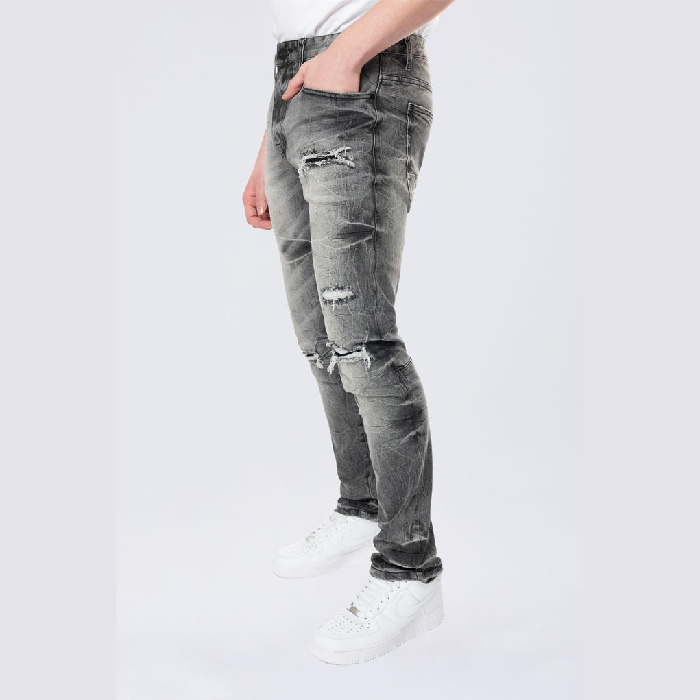 Smoke Rise Slim Wave Effect Jeans - Eris Grey