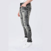 Smoke Rise Slim Wave Effect Jeans - Eris Grey