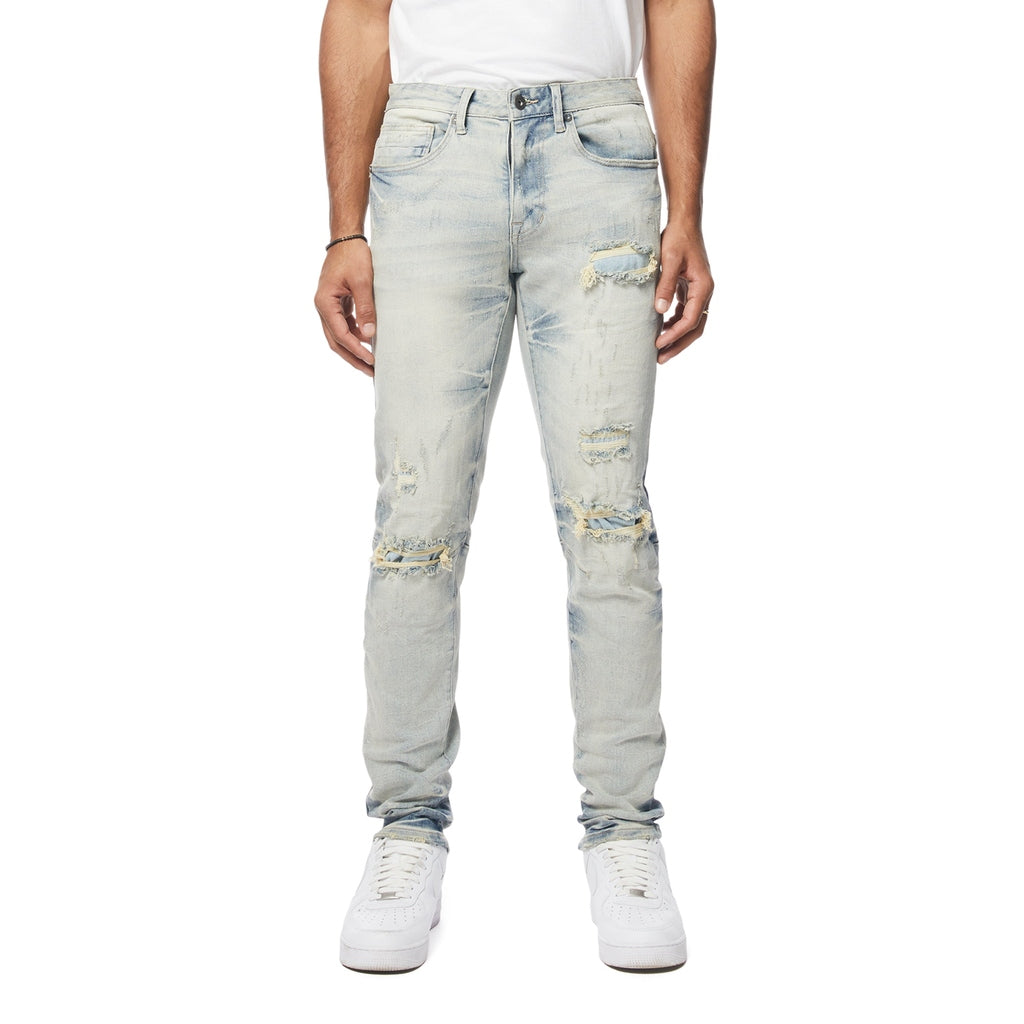 Smoke Rise Wave Effect Slim Denim Jeans - Leo Blue