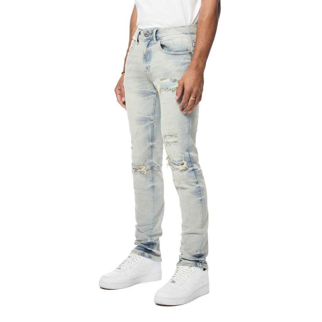 Smoke Rise Wave Effect Slim Denim Jeans - Leo Blue