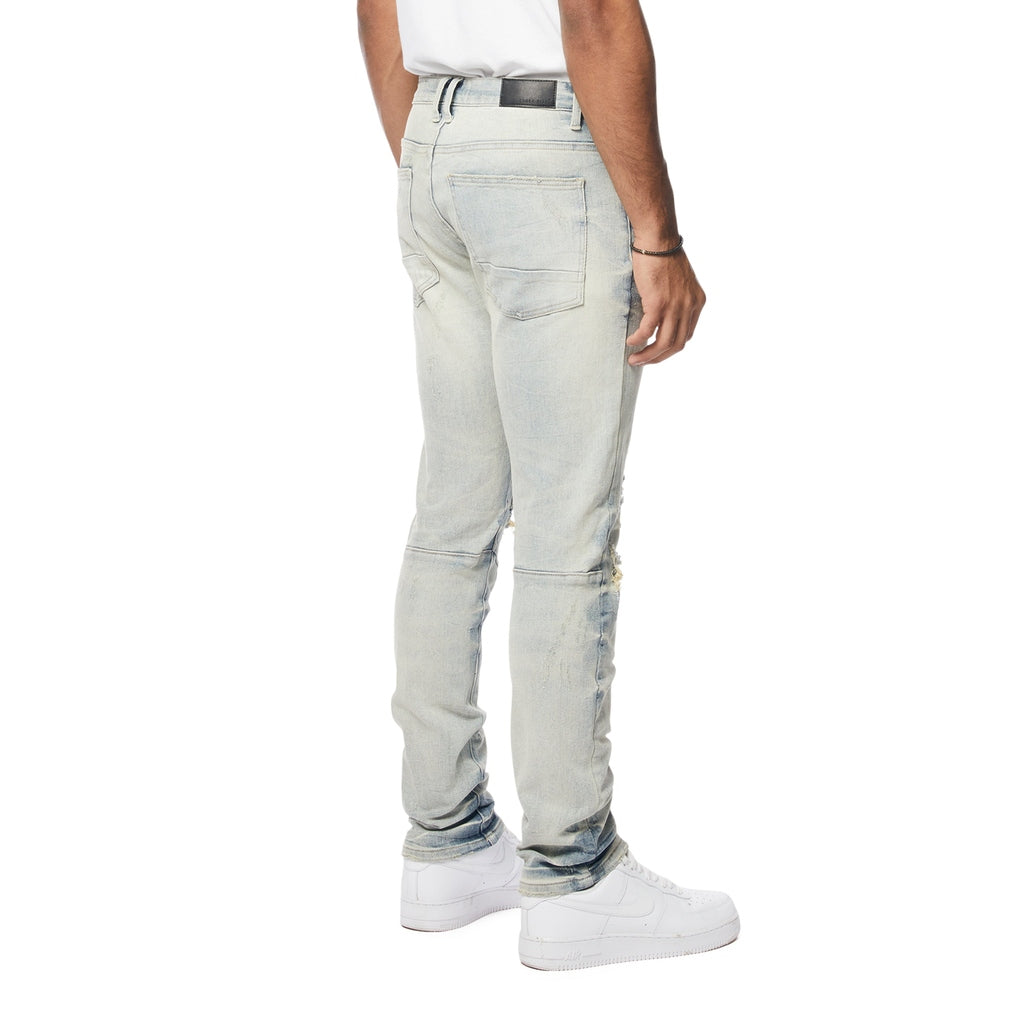 Smoke Rise Wave Effect Slim Denim Jeans - Leo Blue