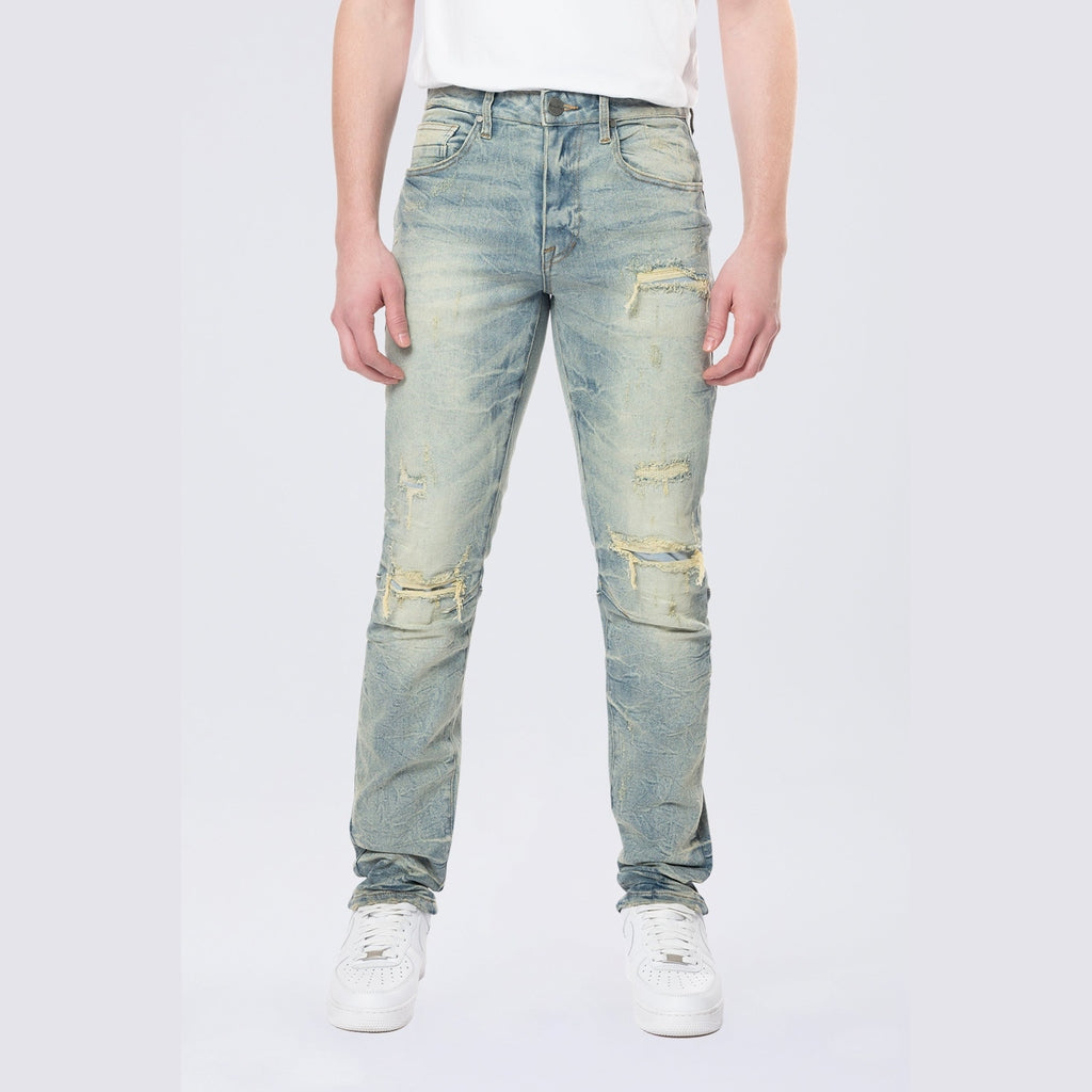 Smoke Rise Slim Wave Effect Jeans - Mechanical Blue