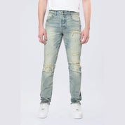 Smoke Rise Slim Wave Effect Jeans - Mechanical Blue