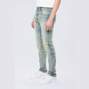 Smoke Rise Slim Wave Effect Jeans - Mechanical Blue