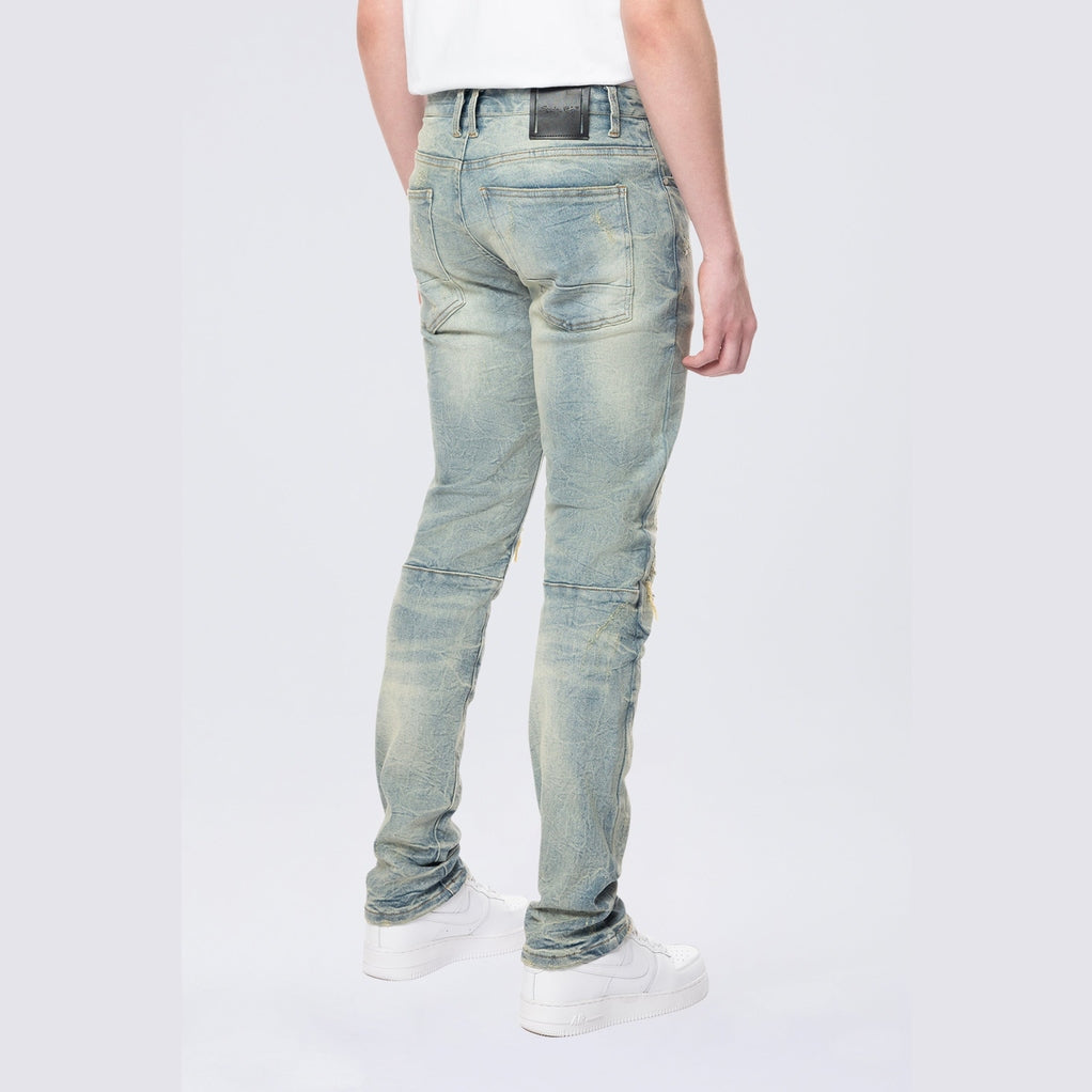 Smoke Rise Slim Wave Effect Jeans - Mechanical Blue