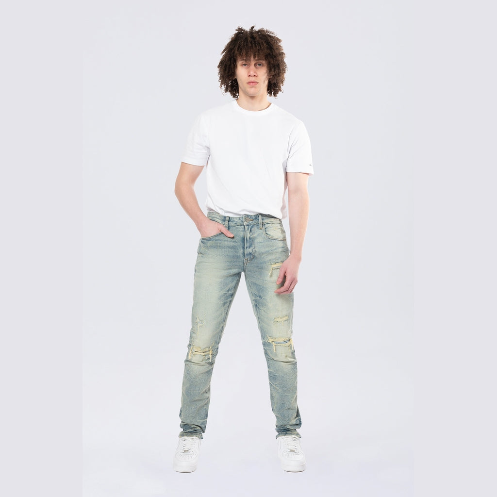 Smoke Rise Slim Wave Effect Jeans - Mechanical Blue