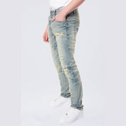 Smoke Rise Slim Wave Effect Jeans - Mechanical Blue