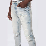 Smoke Rise Slim Wave Effect Jeans - Pier Blue