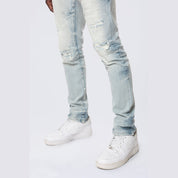 Smoke Rise Slim Wave Effect Jeans - Pier Blue