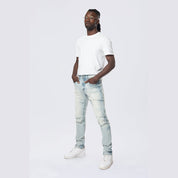 Smoke Rise Slim Wave Effect Jeans - Pier Blue