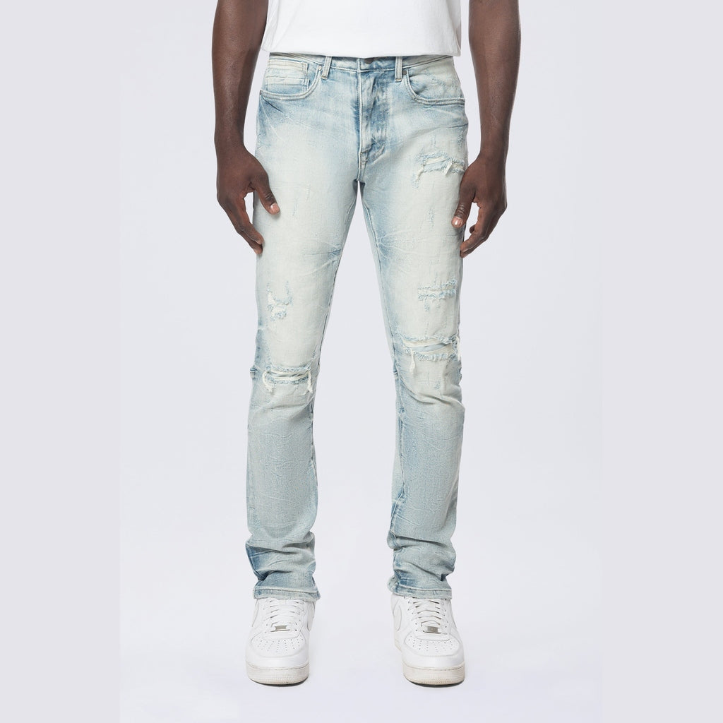 Smoke Rise Slim Wave Effect Jeans - Pier Blue