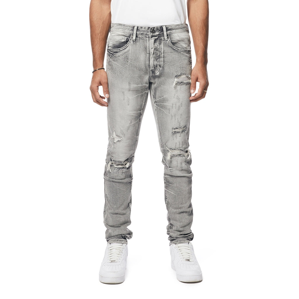 Smoke Rise Wave Effect Slim Denim Jeans - Union Grey