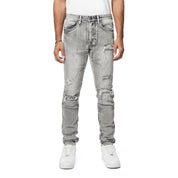 Smoke Rise Wave Effect Slim Denim Jeans - Union Grey