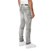 Smoke Rise Wave Effect Slim Denim Jeans - Union Grey