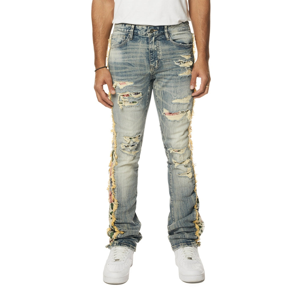 Smoke Rise Tapestry Insert Stacked Denim Jeans - Hillside Blue