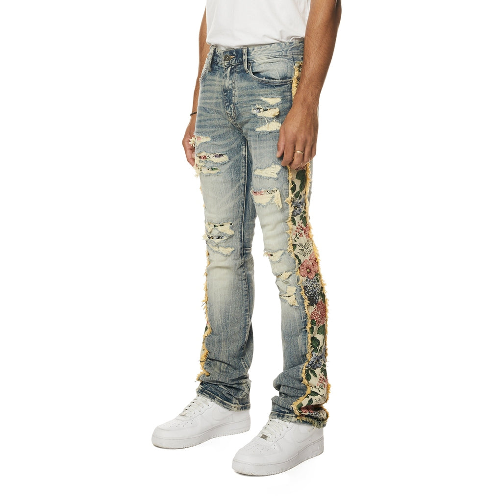 Smoke Rise Tapestry Insert Stacked Denim Jeans - Hillside Blue