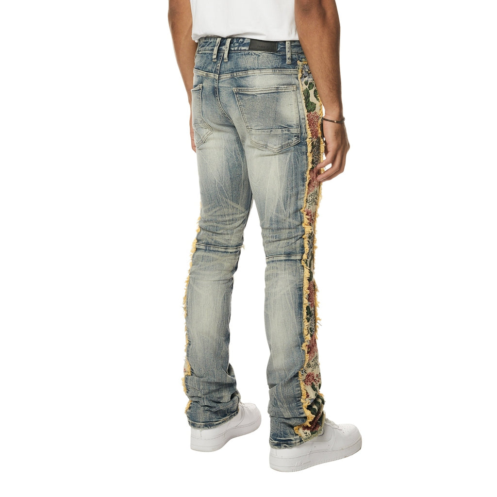 Smoke Rise Tapestry Insert Stacked Denim Jeans - Hillside Blue