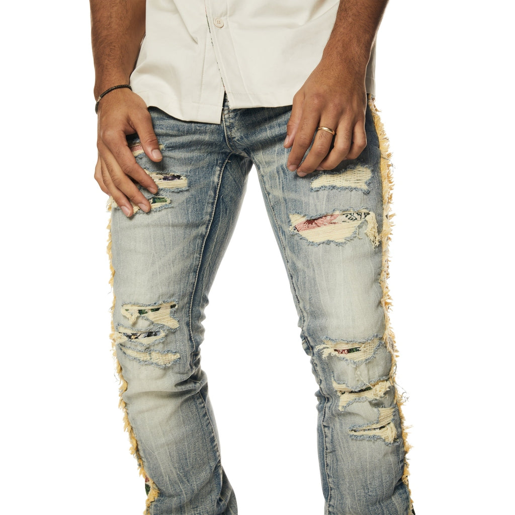 Smoke Rise Tapestry Insert Stacked Denim Jeans - Hillside Blue