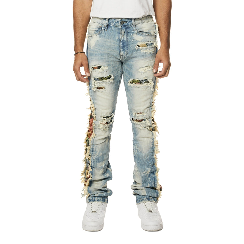 Smoke Rise Tapestry Insert Stacked Denim Jeans - Lowell Blue