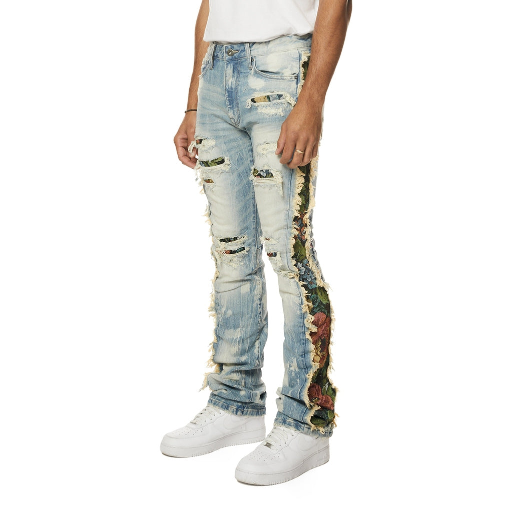 Smoke Rise Tapestry Insert Stacked Denim Jeans - Lowell Blue