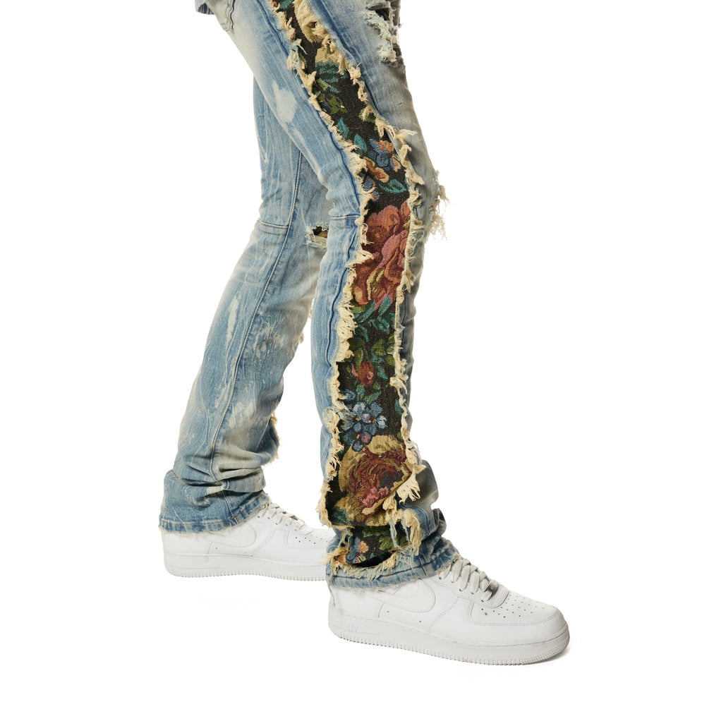 Smoke Rise Tapestry Insert Stacked Denim Jeans - Lowell Blue