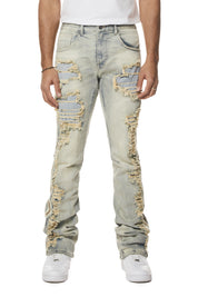 Laser Striped Stacked Denim Jeans - Maison Blue