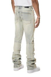 Laser Striped Stacked Denim Jeans - Maison Blue