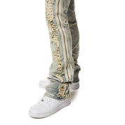 Smoke Rise Laser Striped Stacked Denim Jeans - Maison Blue