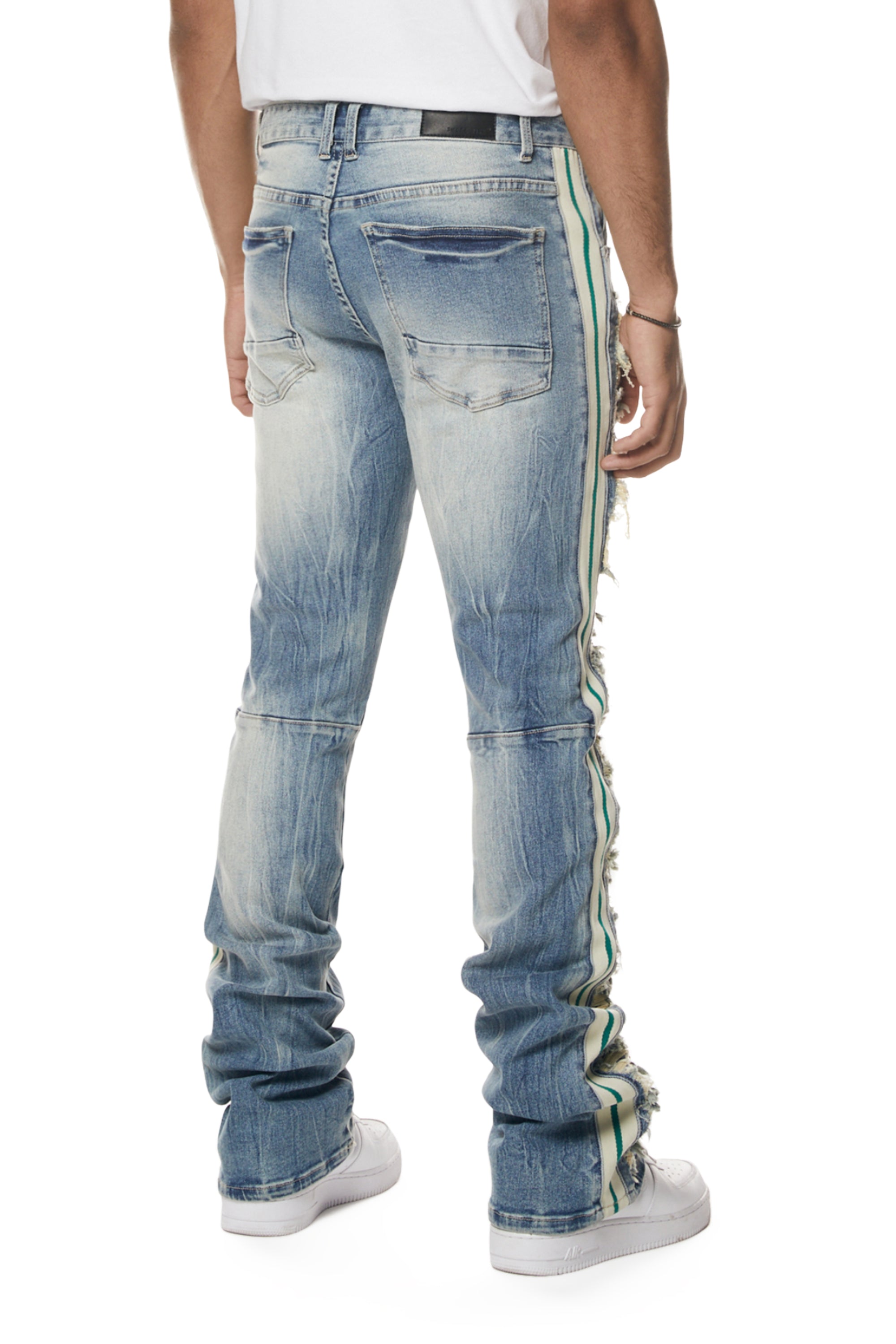 Rip And Repaired Color Denim Jeans - Light Oak –