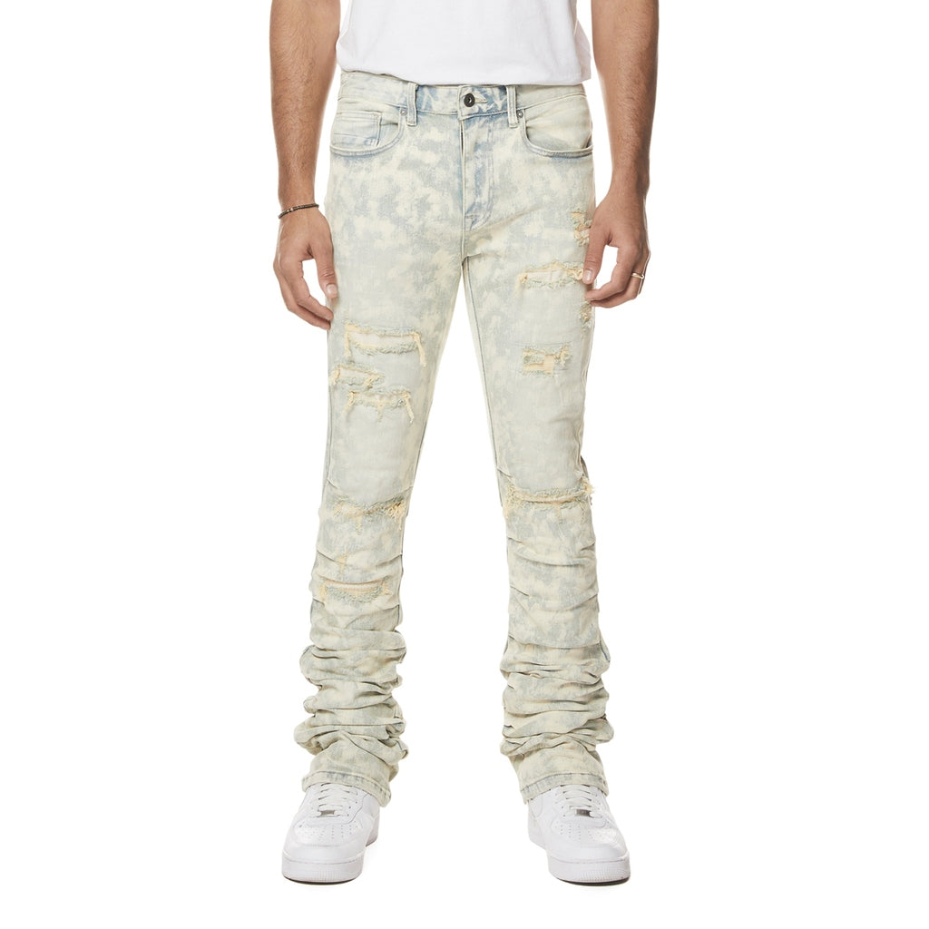 Smoke Rise Colored Lazy Stacked Lazy Stacked Flared Denim Jeans - Seafoam