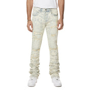 Smoke Rise Colored Lazy Stacked Lazy Stacked Flared Denim Jeans - Seafoam