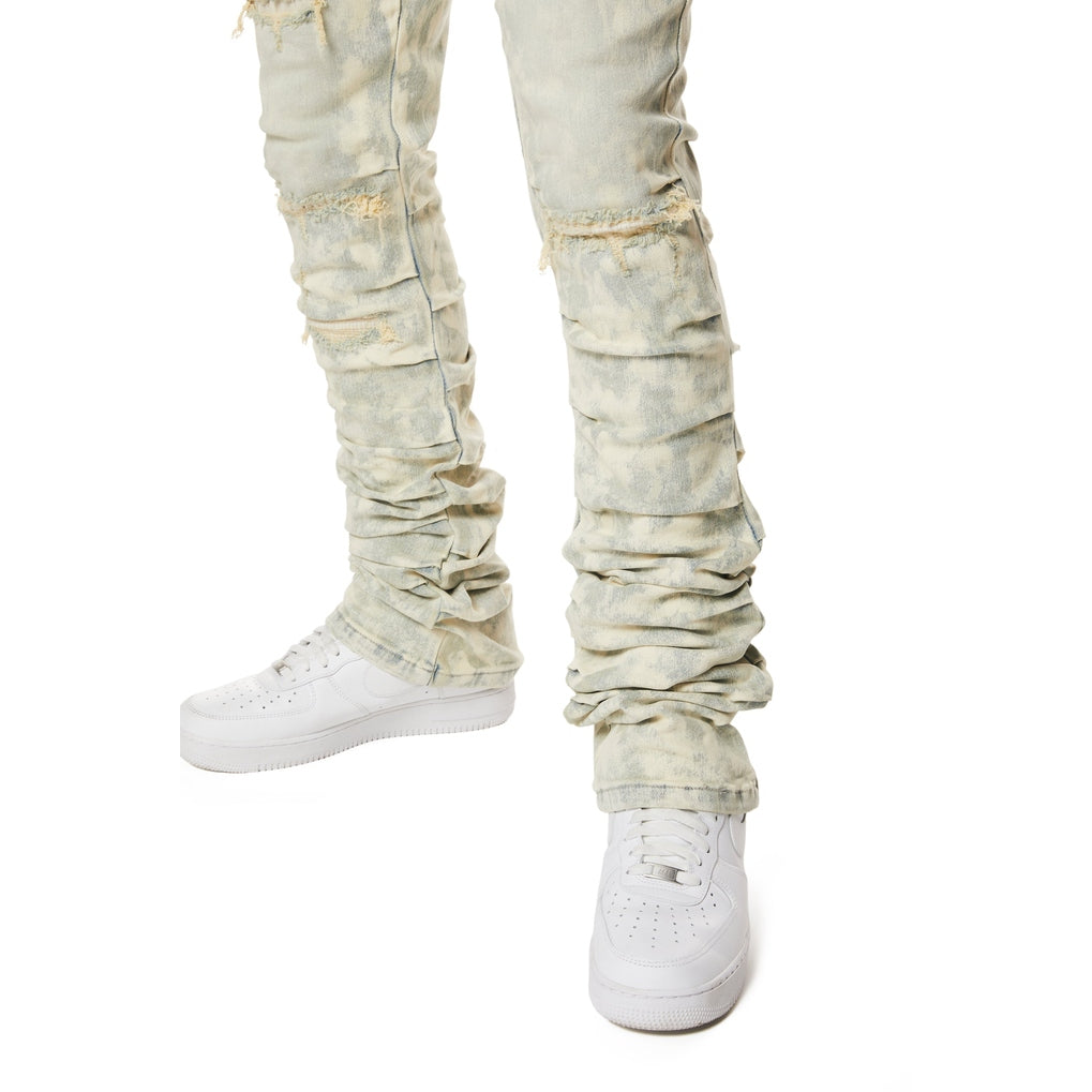 Smoke Rise Colored Lazy Stacked Lazy Stacked Flared Denim Jeans - Seafoam