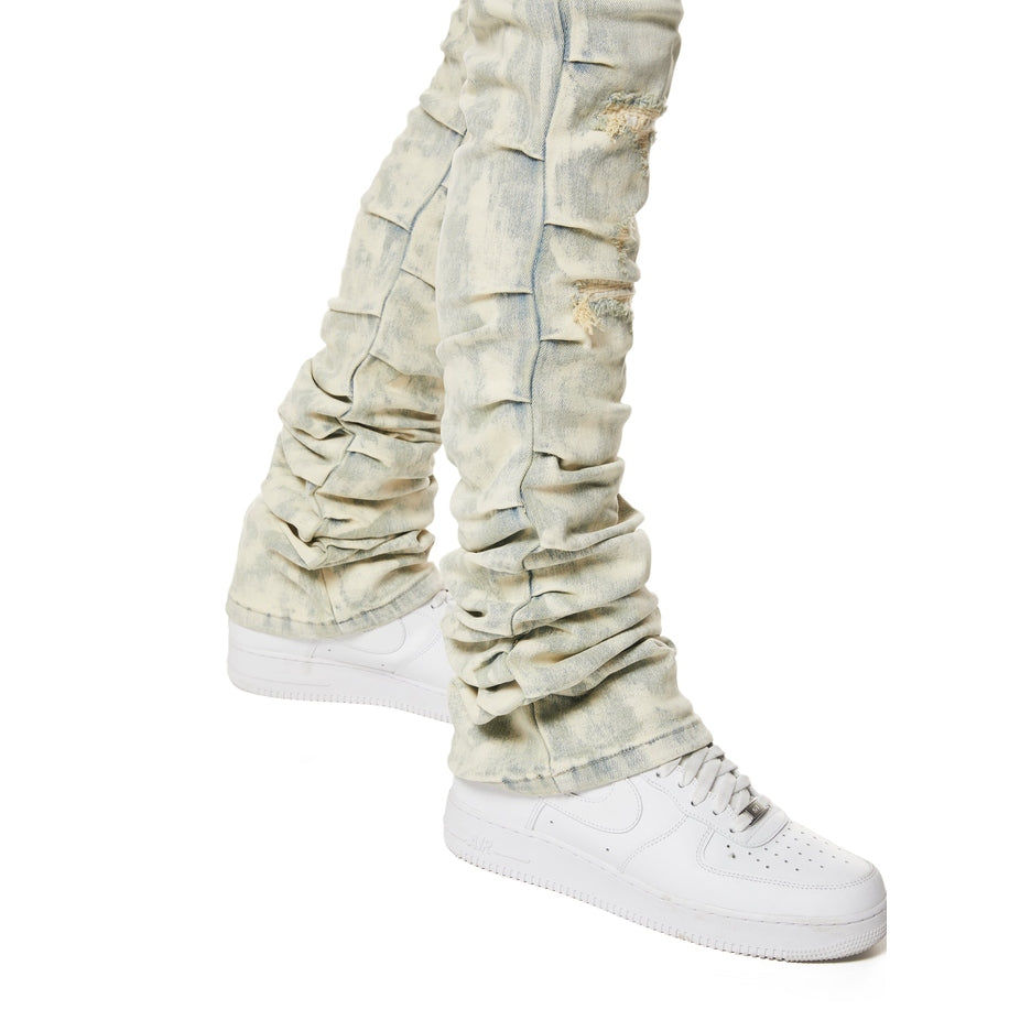 Smoke Rise Colored Lazy Stacked Lazy Stacked Flared Denim Jeans - Seafoam