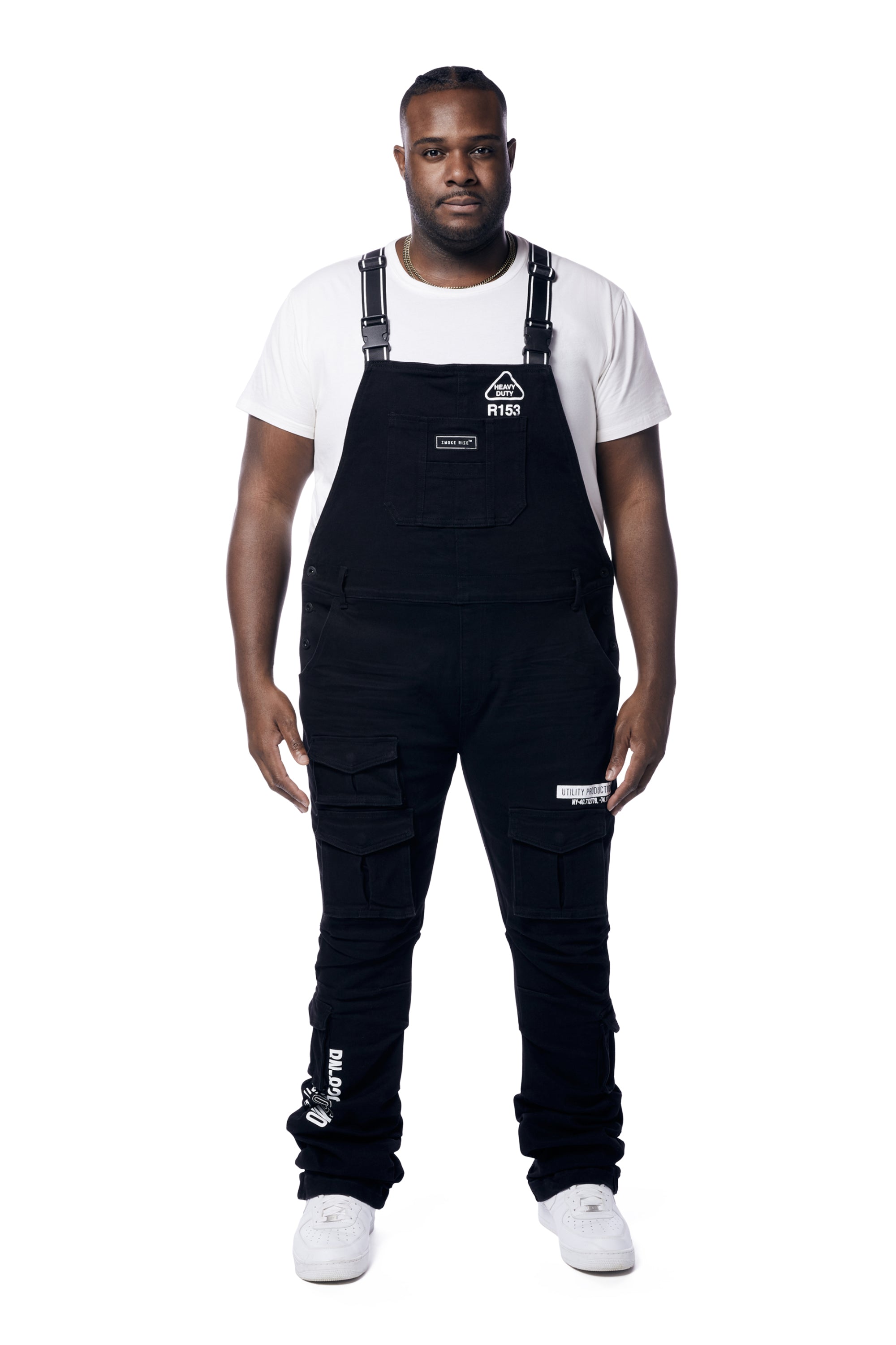 Big and Tall - Utility Heavy Washed Denim Overalls - Jet Black