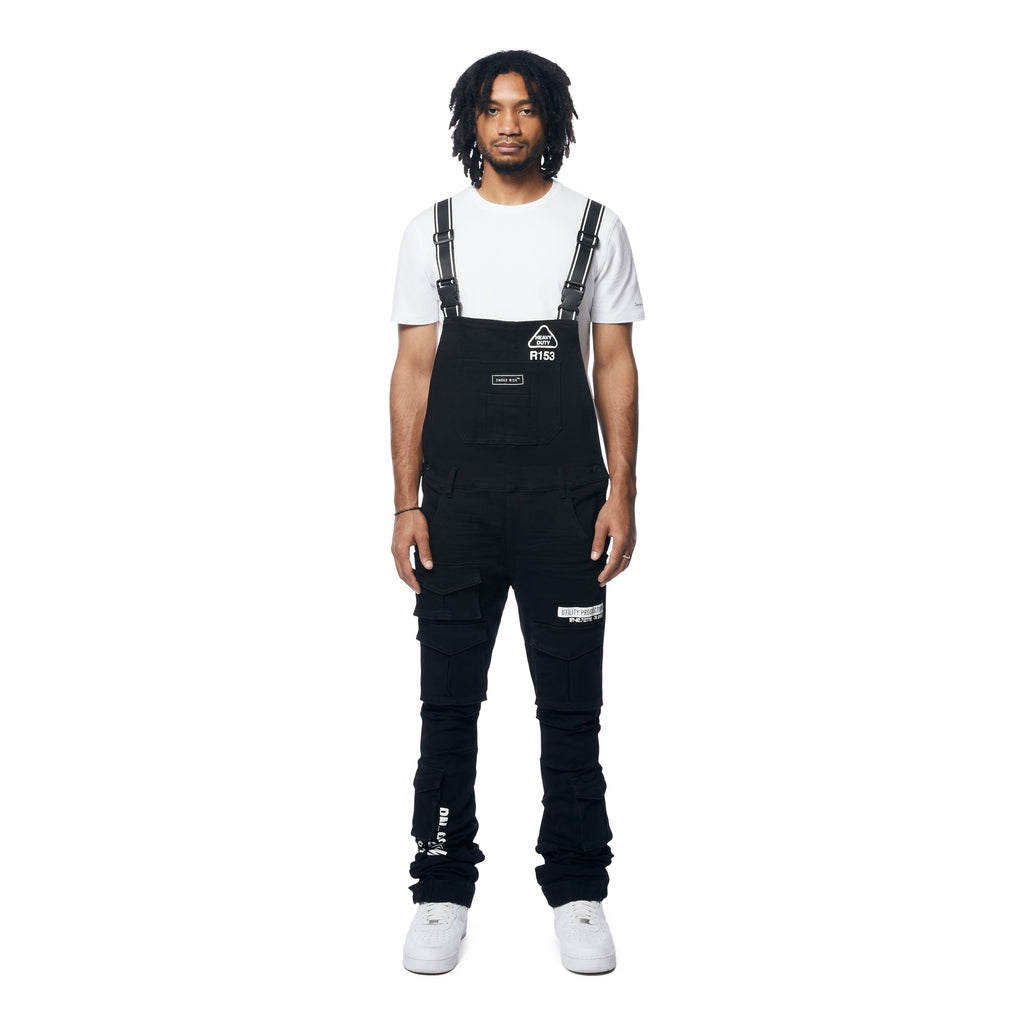 Smoke Rise Utility Heavy Washed Denim Overalls - Jet Black