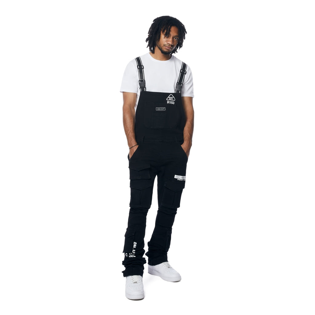 Smoke Rise Utility Heavy Washed Denim Overalls - Jet Black