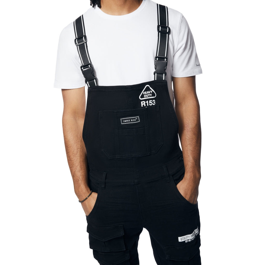 Smoke Rise Utility Heavy Washed Denim Overalls - Jet Black